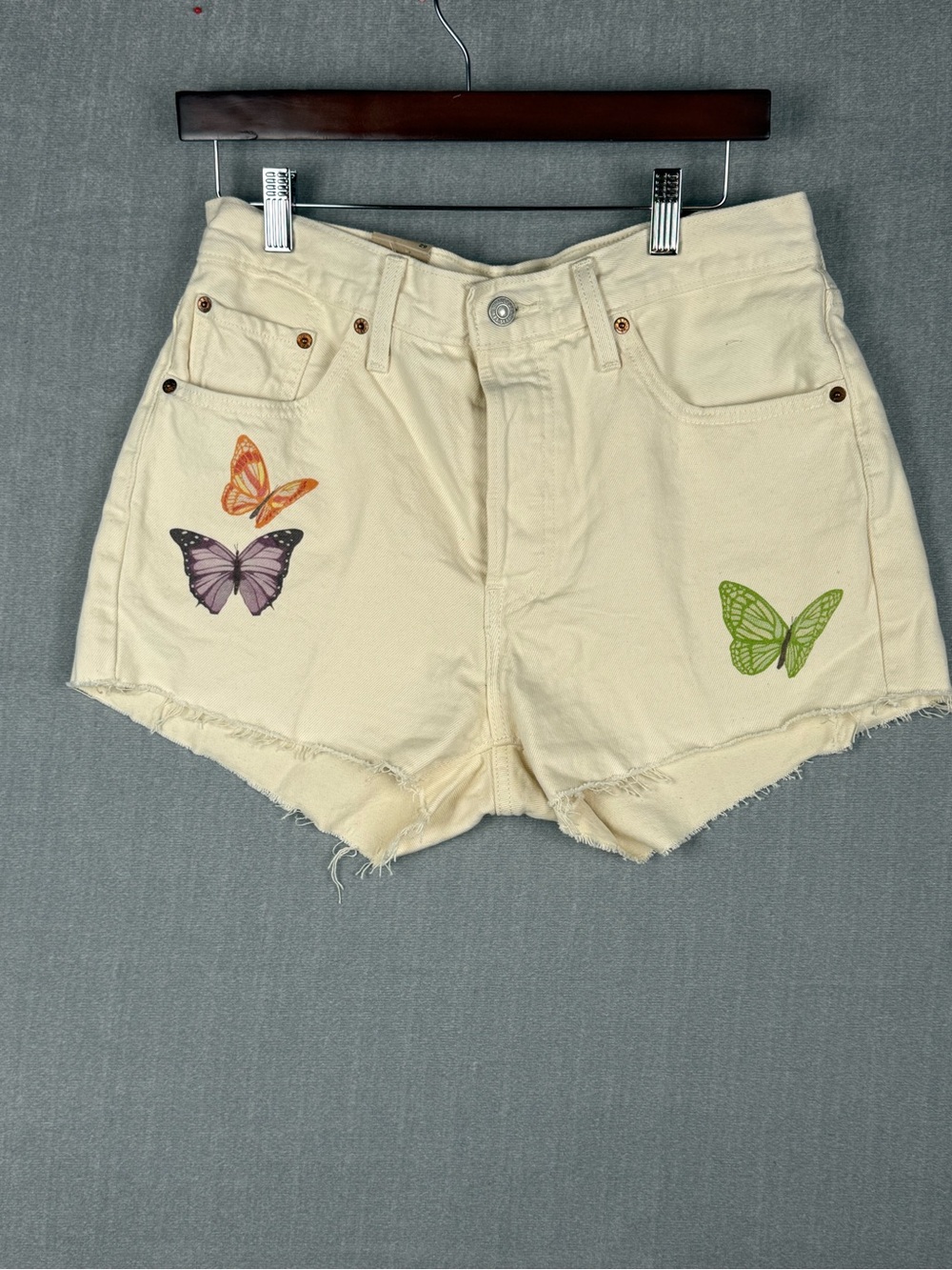 Levi's Cream Denim Shorts with Colorful Butterfly Prints